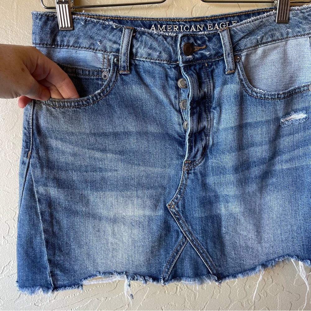 American Eagle Distressed Button Fly Raw hem mini skirt 6 - Picture 5 of 11